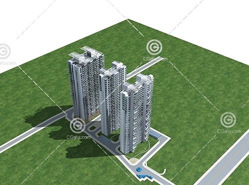 三幢高层住宅3D模型下载