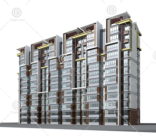 现代独栋高层住宅3D模型下载