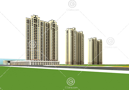 3幢高层住宅3D模型下载