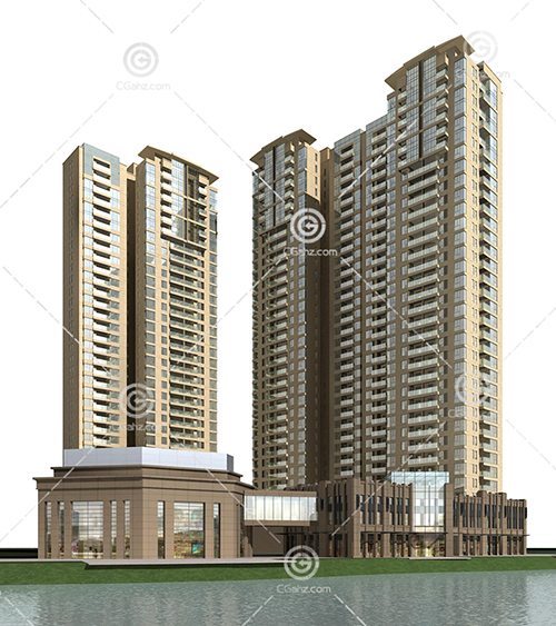 湖边的高层住宅3D模型下载