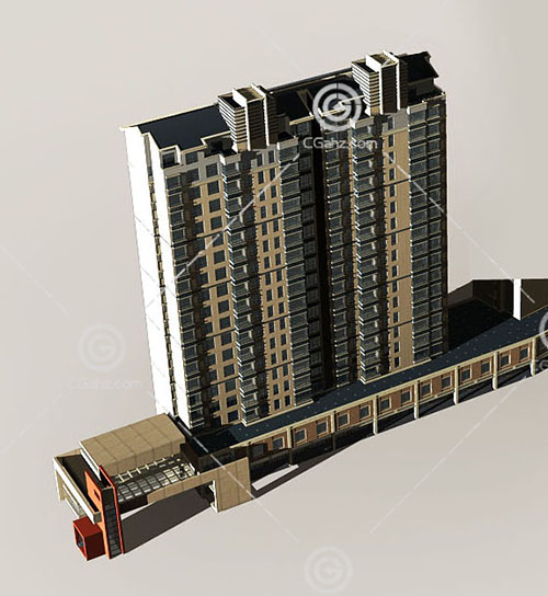 带有入口的高层住宅3D模型下载