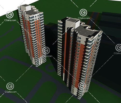 两栋现代高层住宅3D模型下载