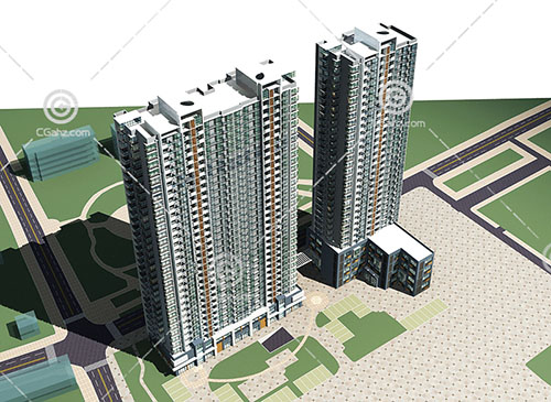 两栋现代高层住宅模型下载