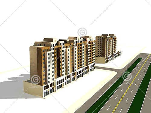 一整排高层住宅3D模型下载