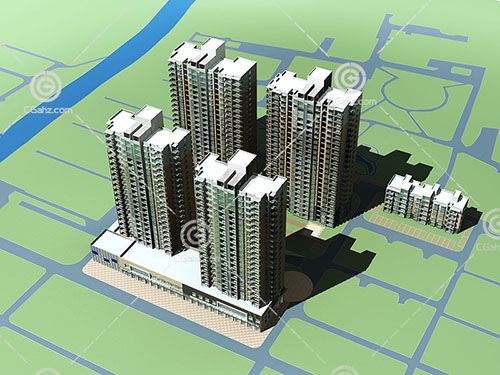 四栋高层住宅3D模型下载