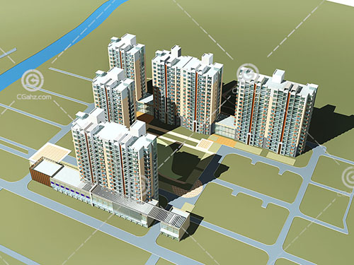 现代高层住宅小区模型下载