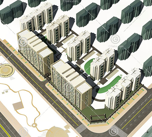 现代高层多层组合住宅区3D模型下载