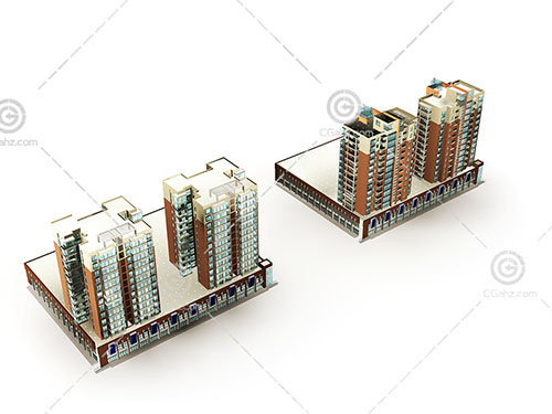 商业街高层住宅小区3D模型下载