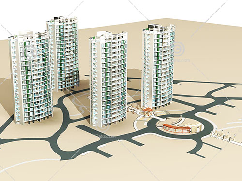 带有广场的高层住宅小区3D模型下载