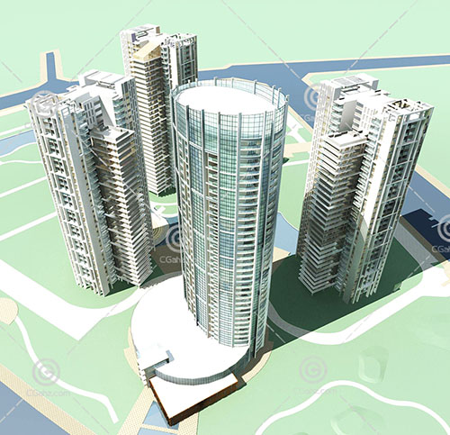 常见的现代高层住宅区3D模型下载