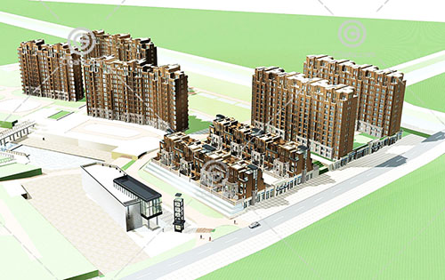 简单的现代高层住宅小区3D模型下载