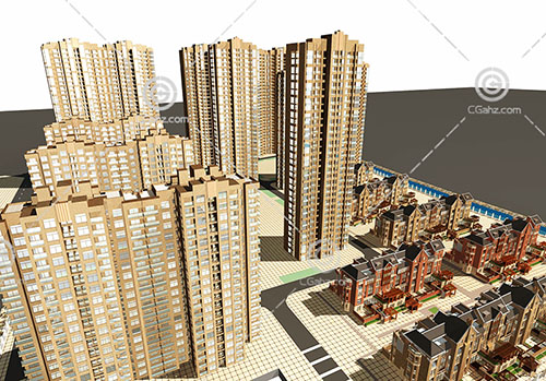 高层住宅排屋组合小区3D模型下载