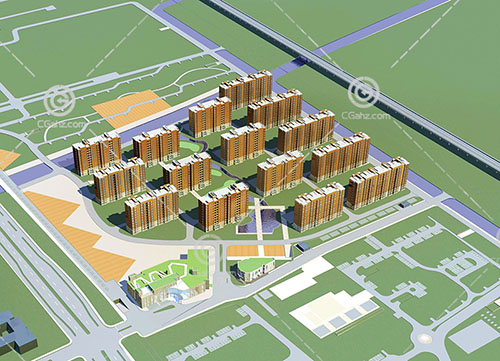 简单的高层住宅小区3D模型下载