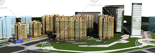 現代高層住宅區3D模型下載