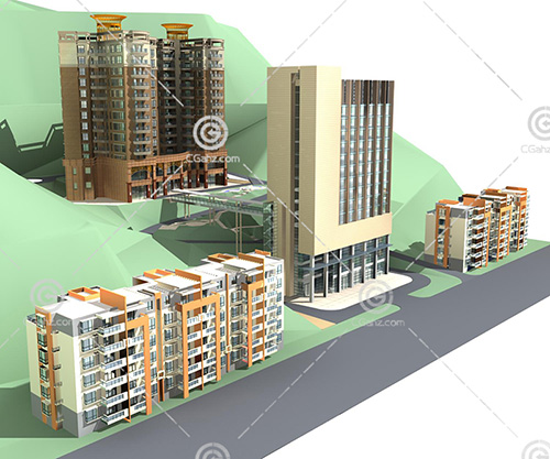 高層多層組合住宅區模型下載