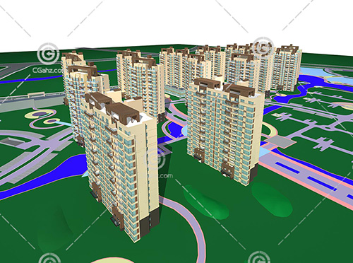 簡單的現代高層住宅小區模型下載