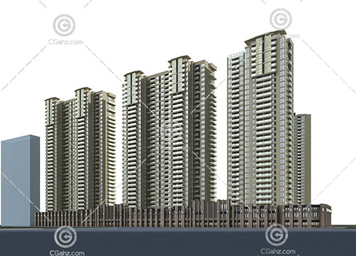 現代沿街高層住宅小區3D模型下載