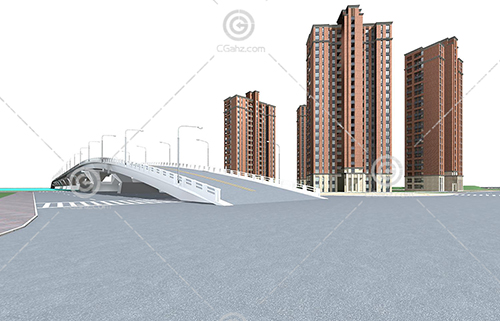 高架橋下的高層住宅小區3D模型下載