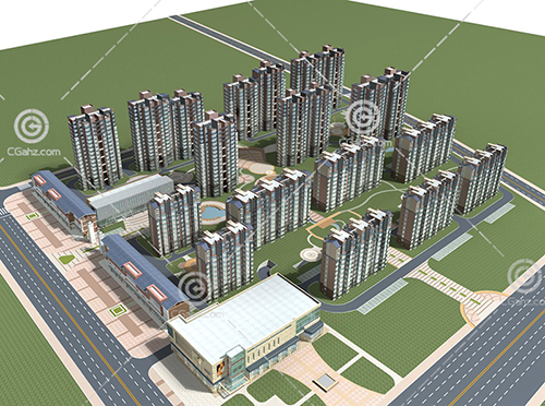 簡單的中高層住宅小區3D模型下載