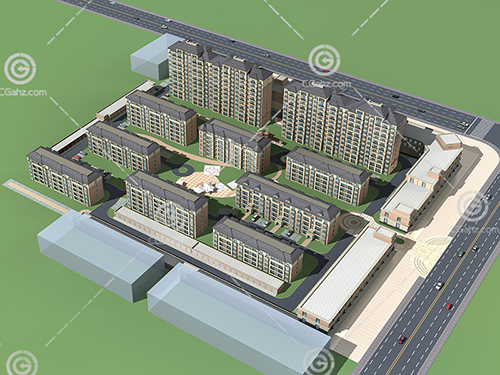 多層高層組合住宅區3D模型下載