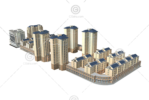 欧式多层高层住宅小区3D模型下载