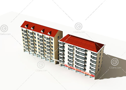 橫排的多層住宅3D模型下載