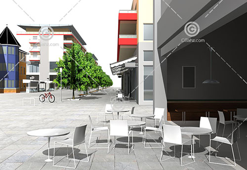 简单的欧式商业街3D模型下载