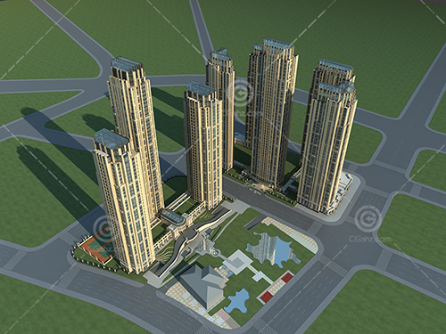 現代時尚的高層住宅小區3D模型下載
