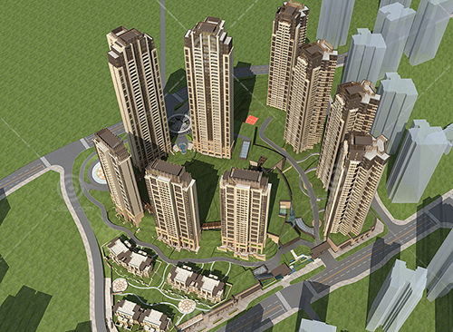 歐式高層住宅小區建筑3D模型下載